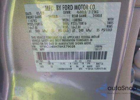 2008 Ford Escape Hybrid из США, поврежденный, VIN 1FMCU49H78KE79028